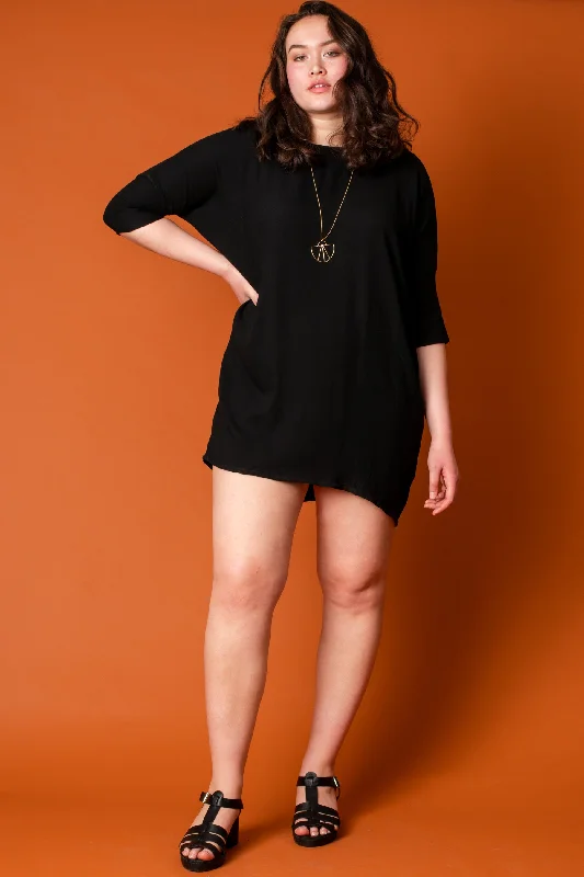 Black Woven Batwing Dress