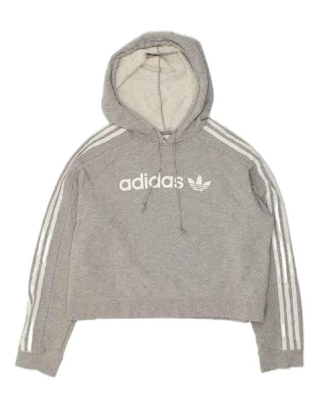 ADIDAS Womens Crop Graphic Hoodie Jumper UK 8 Small  Grey