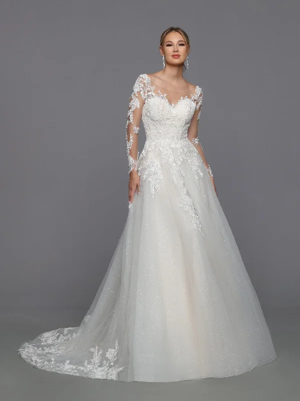 DaVinci Bridal 50761 A-Line Ballgown Open Back Sweetheart Neckline Sheer Lace Floral Long Sleeves Bateau Illusion Wedding Gown