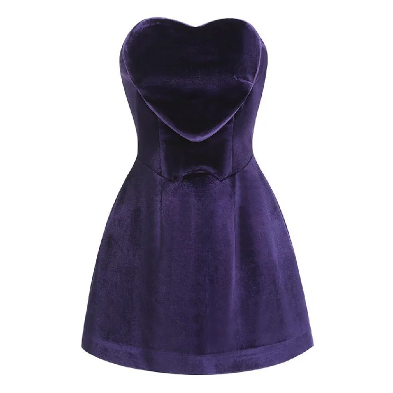 Romantic Embellished Heart Strapless Drop Waist Velvet Mini Party Dress