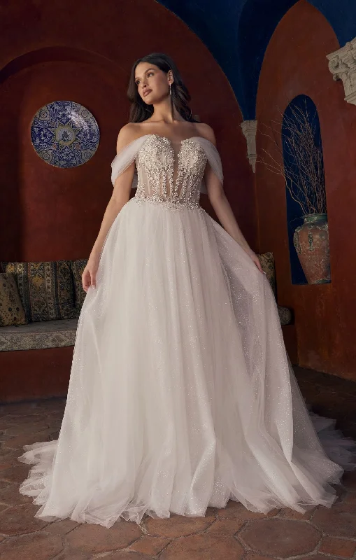 Casablanca Bridal 2547 Meline Wedding Dress Ballgown Sheer Corset Off The Shoulder Plunging Neckline Train Wedding Gown