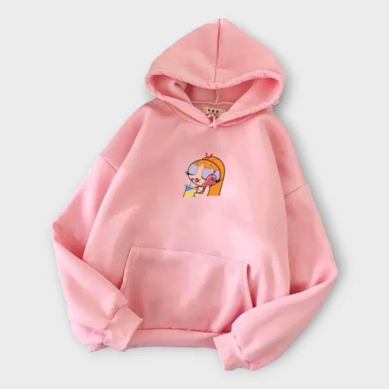 Winter Pink Printed Hoodie For Womens