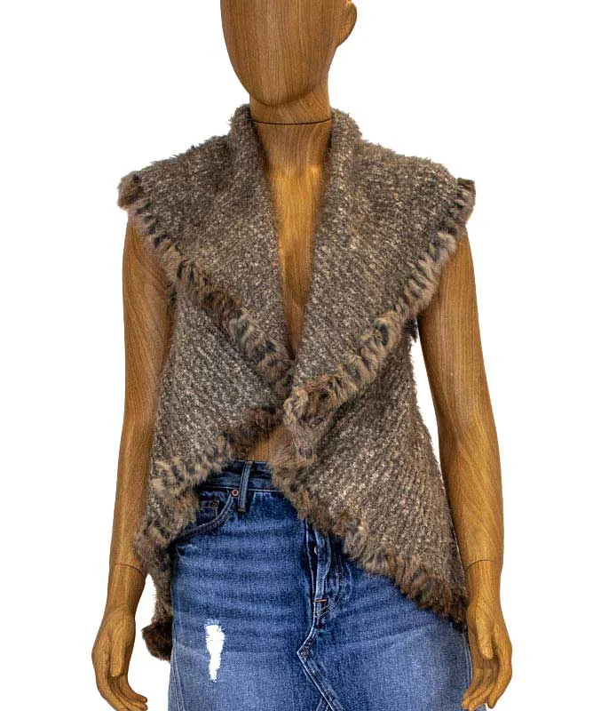 Knit Vest with Rabbit Fur Trim