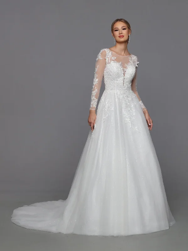 DaVinci Bridal 50769 A-Line Ballgown Illusion High Neck Long Sleeve Floral Lace Train Wedding Gown