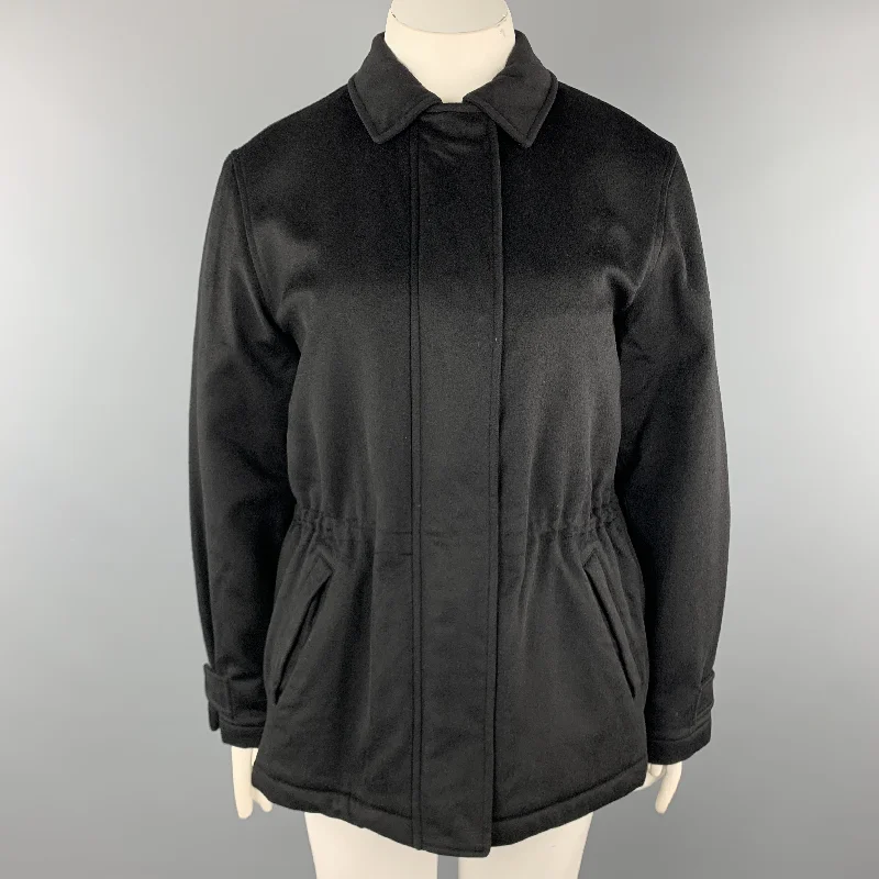 LORO PIANA Size 12 Black Cashmere STORM SYSTEM Drawstring Jacket