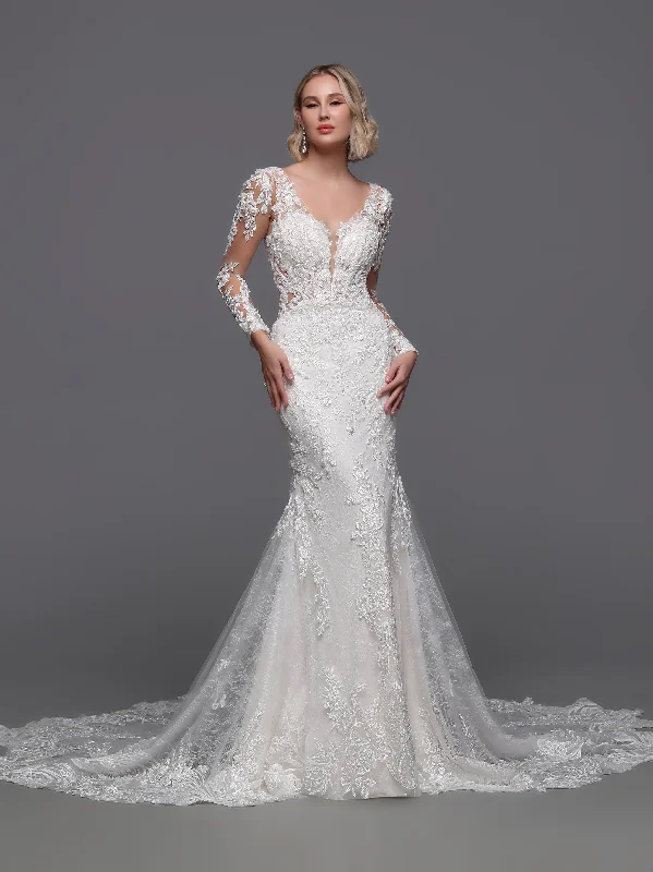 Davinci Bridal 50894 Beaded Lace Mermaid Wedding Dress Long Sleeve Sheer Backless