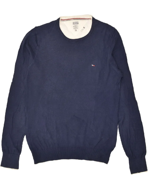 TOMMY HILFIGER Womens Boat Neck Jumper Sweater UK 16 Large Navy Blue