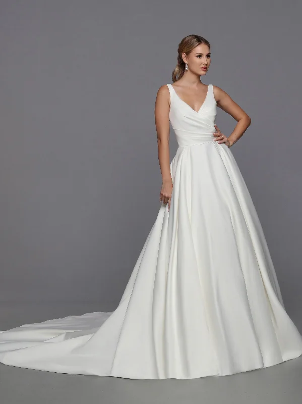 DaVinci Bridal 50766 A-Line Ballgown Satin Open Back Pockets Bow Train Wedding Gown