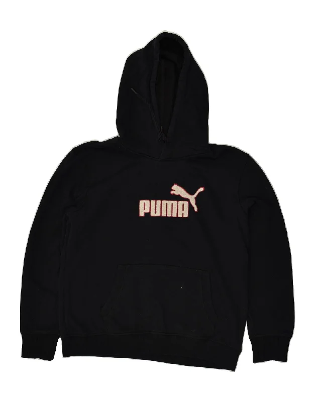 PUMA Womens Graphic Hoodie Jumper UK 14 Large Black Cotton