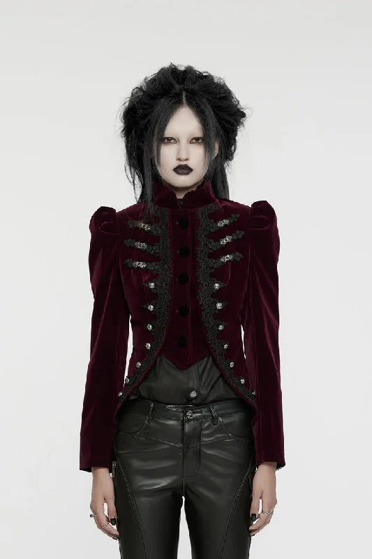 Red Stand Collar Long Sleeves Women's Gothic Swallowtail Coat