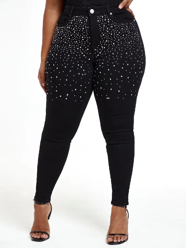 High Rise Studded Front Skinny Jeans