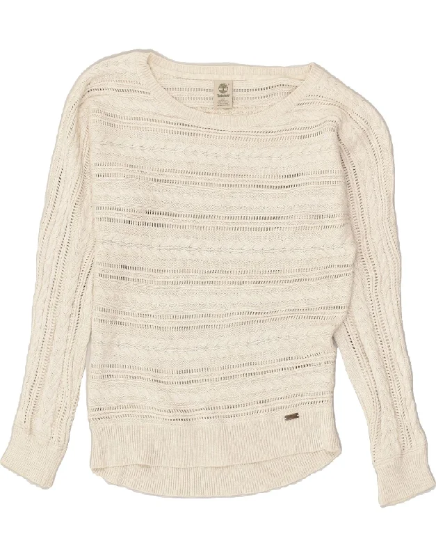 TIMBERLAND Womens Boat Neck Jumper Sweater UK 14 Large Beige Striped