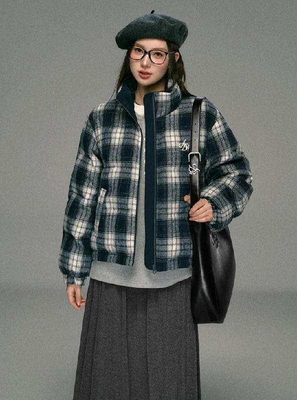 Plaid Fleece Bomber Jacket