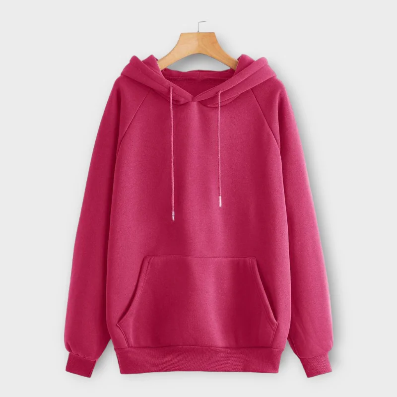 Winter Dark Pink Plain Hoodie For Women's