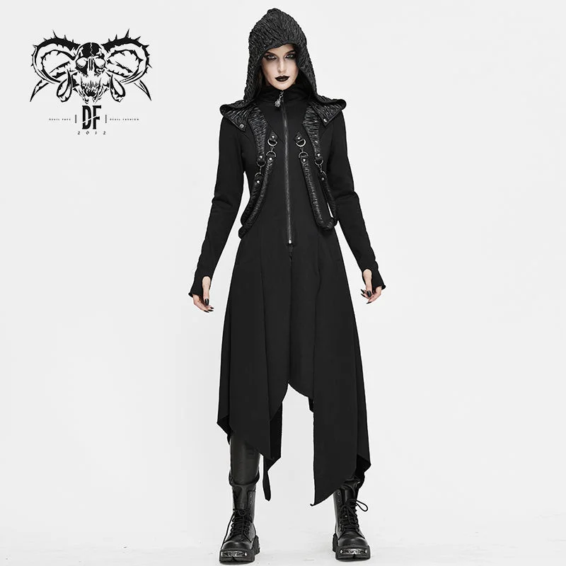 CT156 women winter fur slim punk fleece hooded long coat with loops