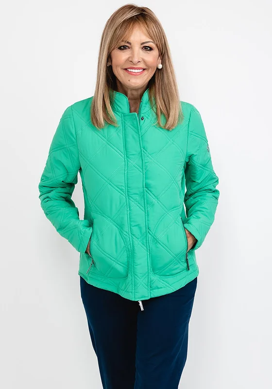 Fransa Diamond Quilted Short Jacket, Emerald