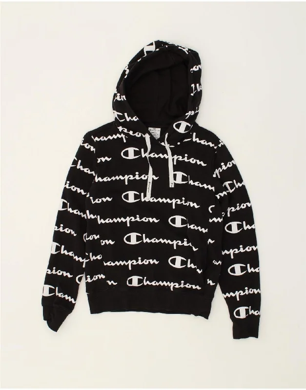 CHAMPION Womens Graphic Hoodie Jumper UK 8 Small Black Cotton