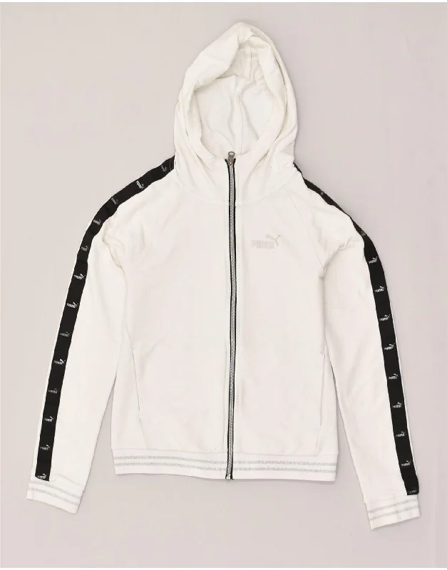 PUMA Womens Zip Hoodie Sweater UK 10 Small White Cotton