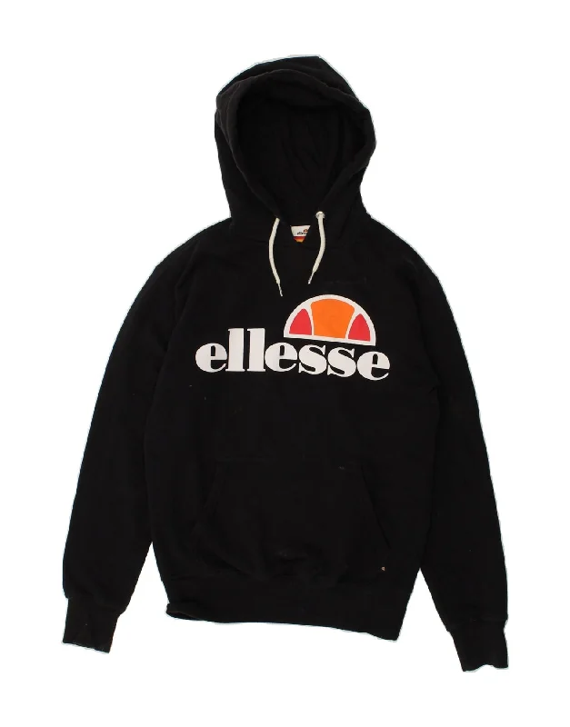 ELLESSE Womens Graphic Hoodie Jumper UK 8 Small  Black