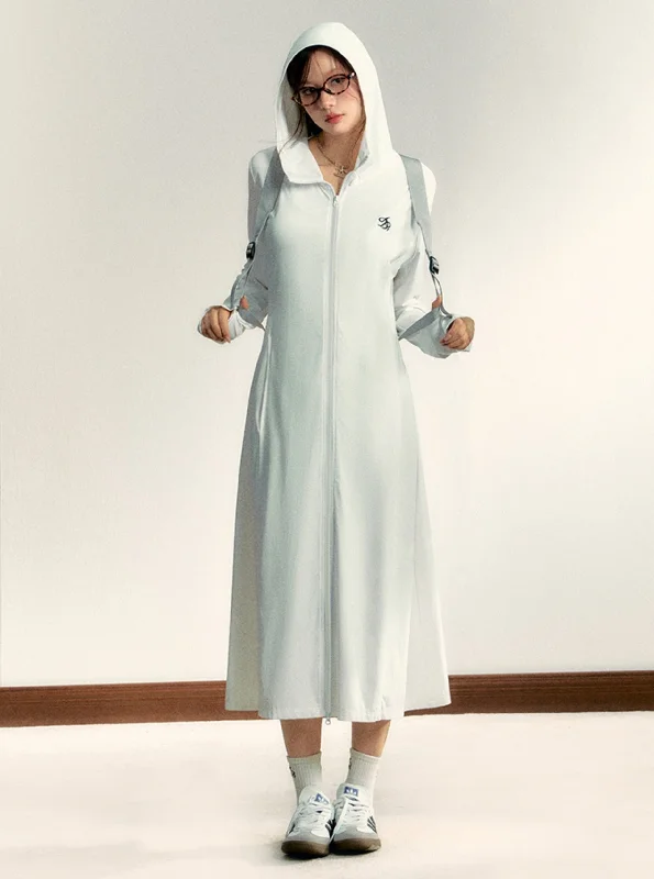 Longline Hooded Robe: Full-Zip Lightweight Lounge Coat with Logo Detail