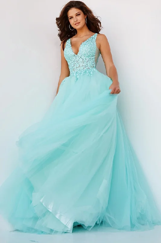 Jovani 08572 Size 0, 14 Mint Tulle Ballgown Fitted Floral Lace Bodice Prom Dress Pageant Formal