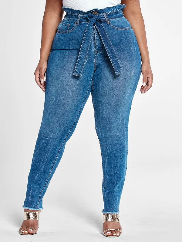 High Rise Straight Leg Jeans with Paperbag Waist - Tall Inseam