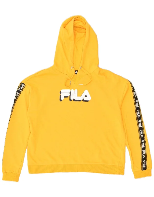 FILA Womens Graphic Hoodie Jumper UK 16 Large Yellow Cotton