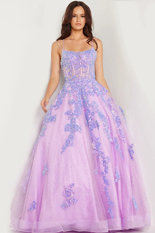 Jovani 37700 Size 0 Lilac Long Prom Dress Corset Bodice Glitter Sequin Ballgown Formal Pageant Gown