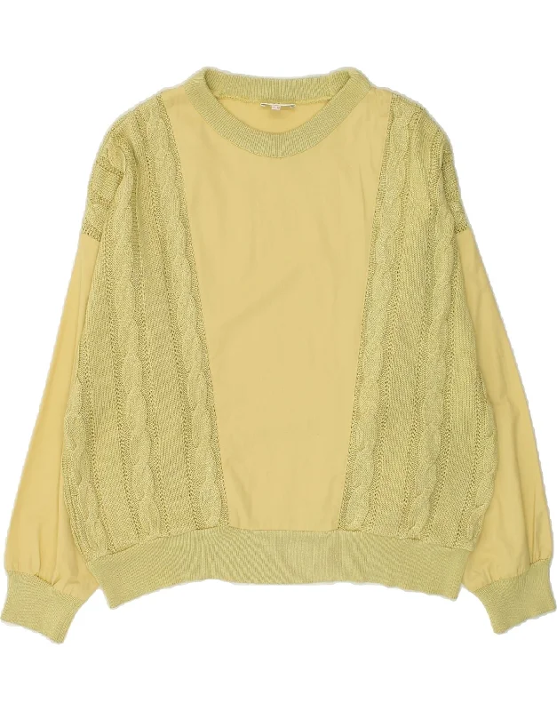 VINTAGE Womens Crew Neck Jumper Sweater UK 12 Medium Yellow Cotton