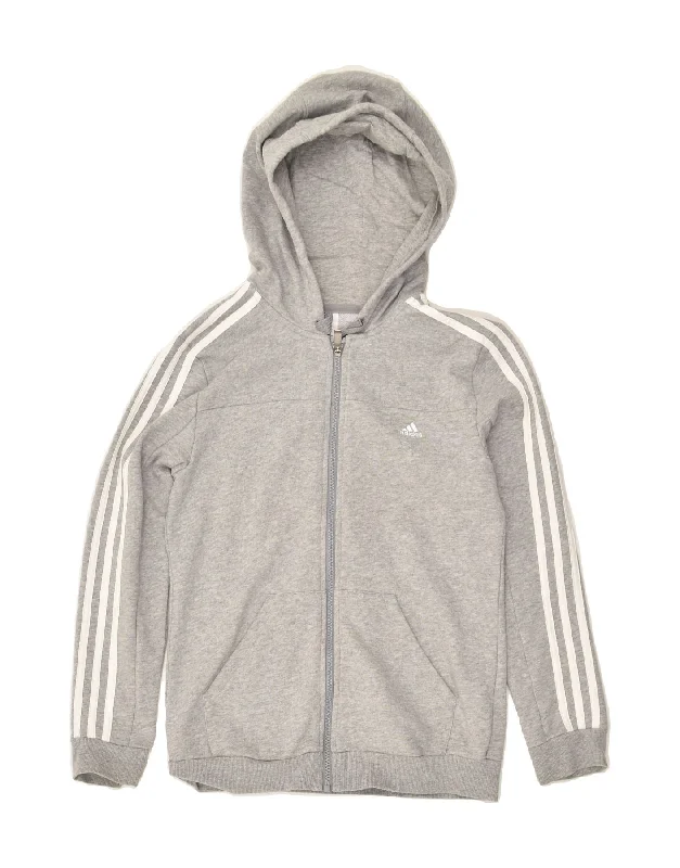 ADIDAS Womens Zip Hoodie Sweater UK 10 Small Grey Cotton