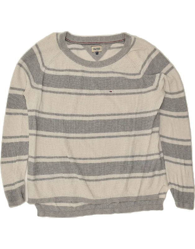 TOMMY HILFIGER Womens Boat Neck Jumper Sweater UK 18 XL Grey Striped