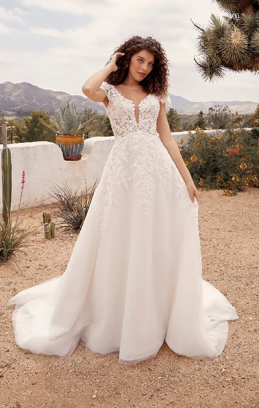 Casablanca Beloved BL435 Rusty A-Line Low Back Cap Sleeves V-Neck 3D Lace Appliques Floral Embroidered Train Wedding Gown