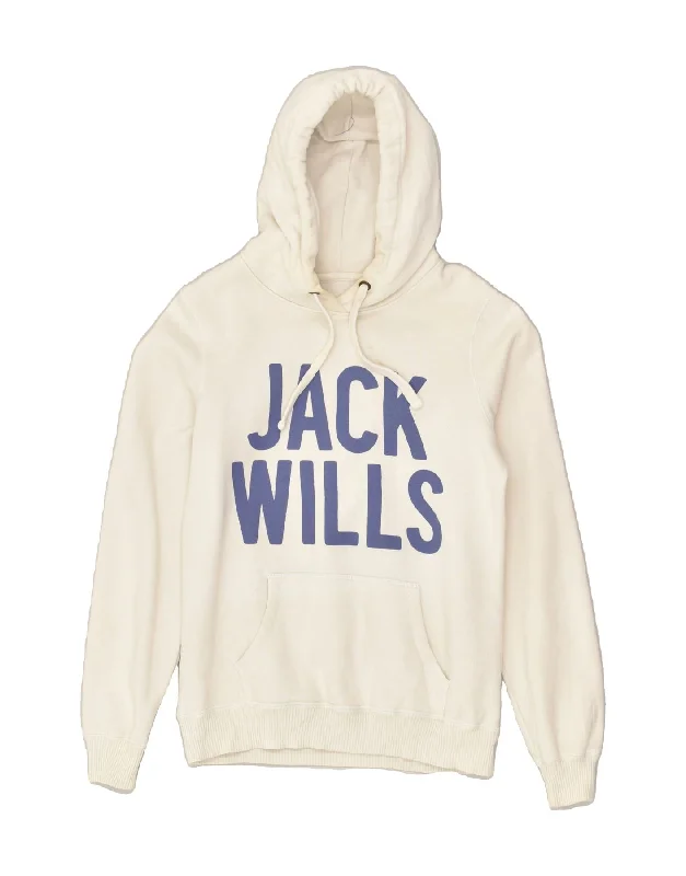 JACK WILLS Womens Graphic Hoodie Jumper UK 10 Small  White Cotton