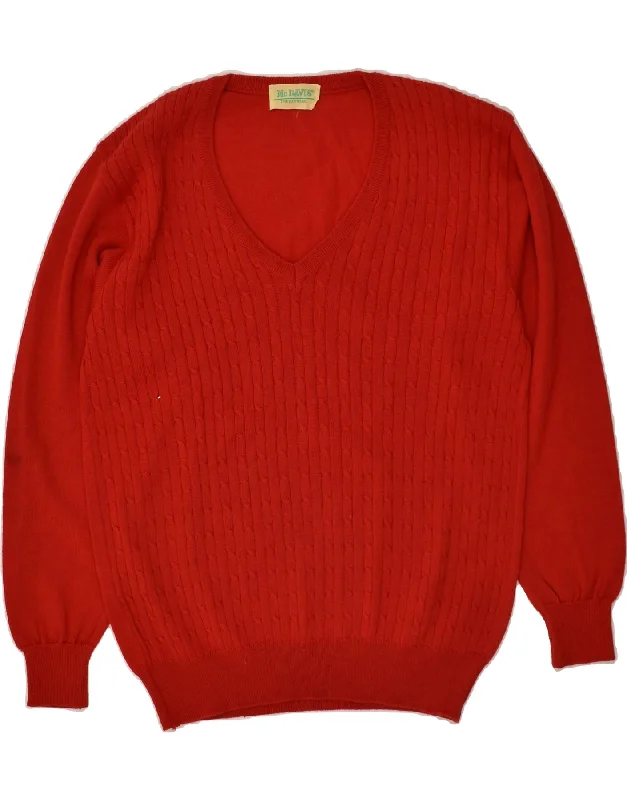 VINTAGE Womens V-Neck Jumper Sweater UK 14 Medium Red