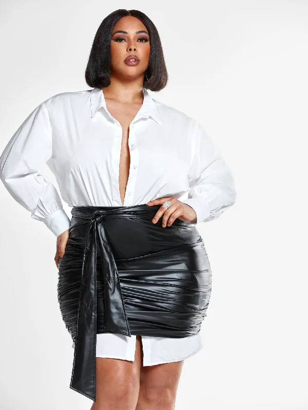 Paulina Faux Leather Skirt with Ruching Detail