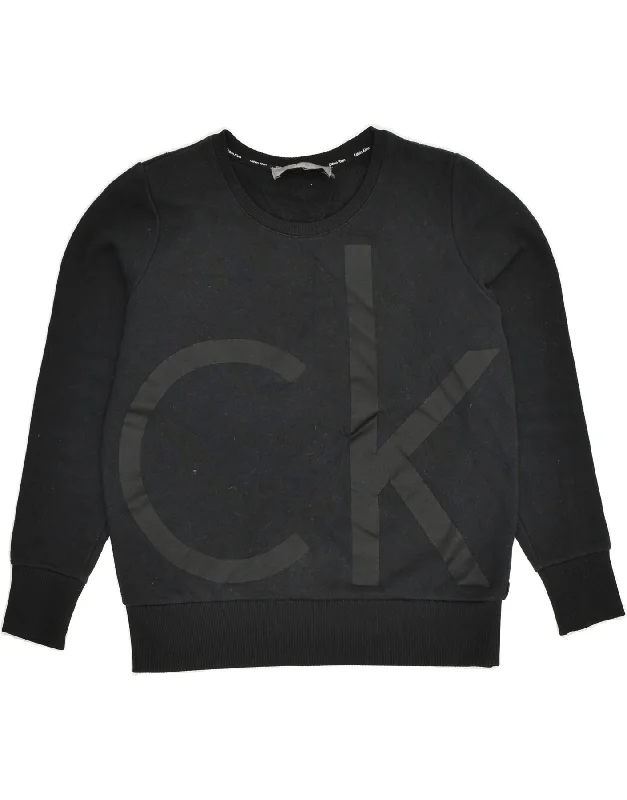 CALVIN KLEIN Womens Graphic Sweatshirt Jumper UK 8 Small Black Cotton