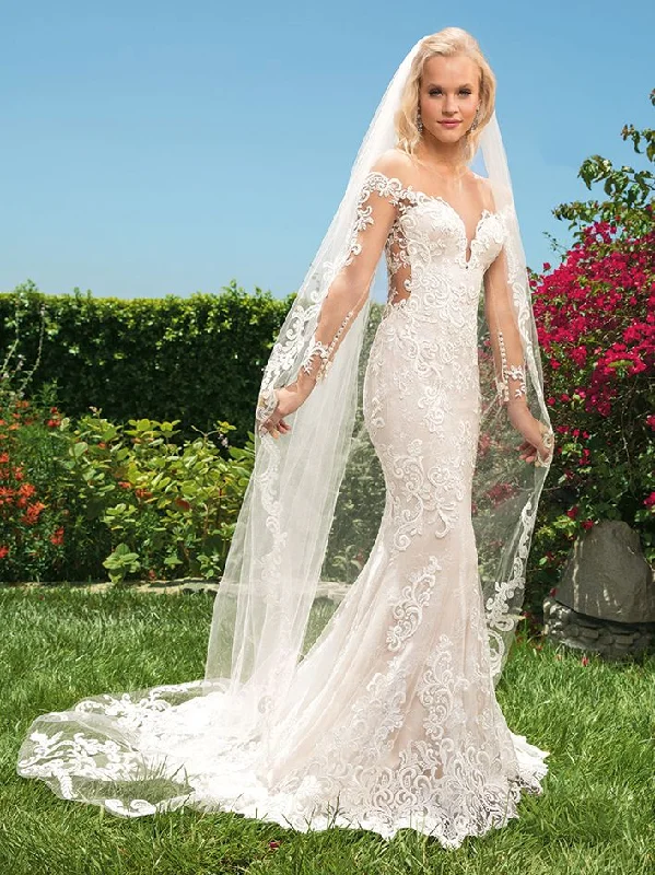 Casablanca 2356 Size 14 Lace Fit and Flare Bodice Long Sleeve Plunging Sweetheart Neckline Low Back Long Wedding Gown