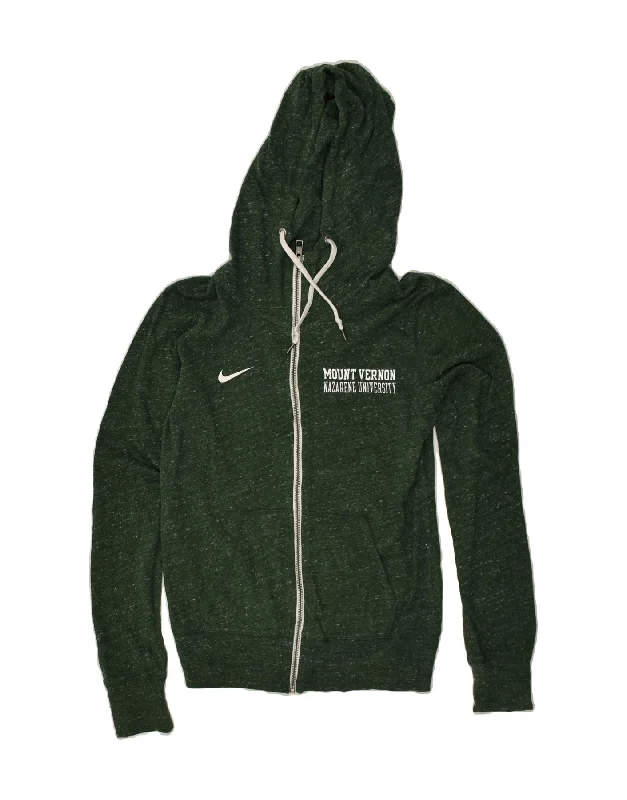 NIKE Womens Zip Hoodie Sweater UK 10 Small Green Cotton