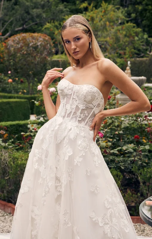 Casablanca Bridal 2540 Elloise A-Line Ballgown Strapless Sheer Floral Corset Sweetheart Neckline Open Back Train Wedding Gown