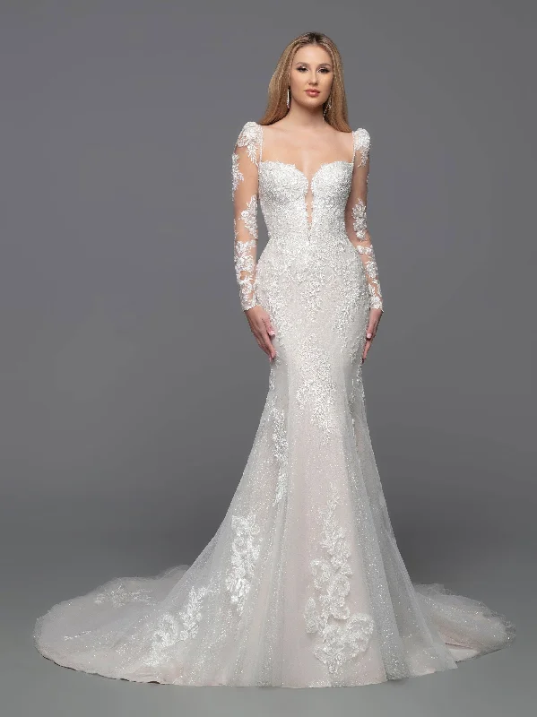 Davinci Bridal 50809 Long Shimmer Lace Detachable Long Sleeve Wedding Dress Corset Gown