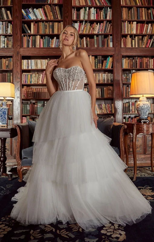 Casablanca Bridal 2558 Jewel A-Line Ballgown Strapless Sheer Corset Sweetheart Neckline Tulle Tier Train Wedding Gown