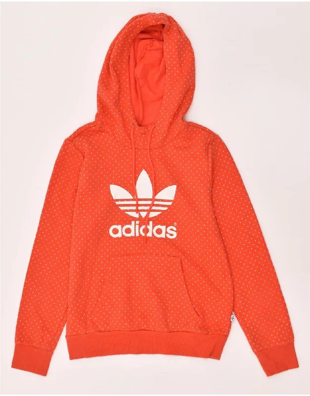 ADIDAS Womens Graphic Hoodie Jumper UK 10 Small Red Spotted Cotton