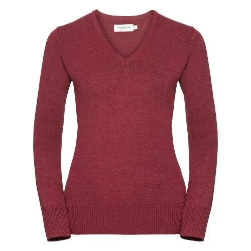 Russell Collection Ladies/Womens V-Neck Knitted Pullover Sweatshirt