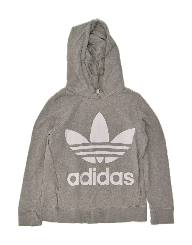 ADIDAS Womens Oversized Graphic Hoodie Jumper UK 6 XS Grey Cotton