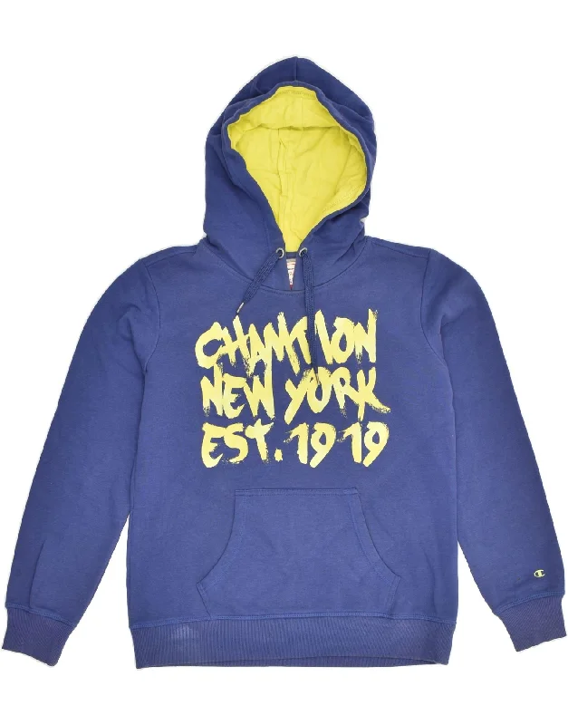 CHAMPION Womens Heritage Fit Graphic Hoodie Jumper UK 12 Medium Blue