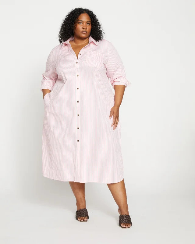 Odeon Stretch Poplin Shirtdress - Pink/White Stripe