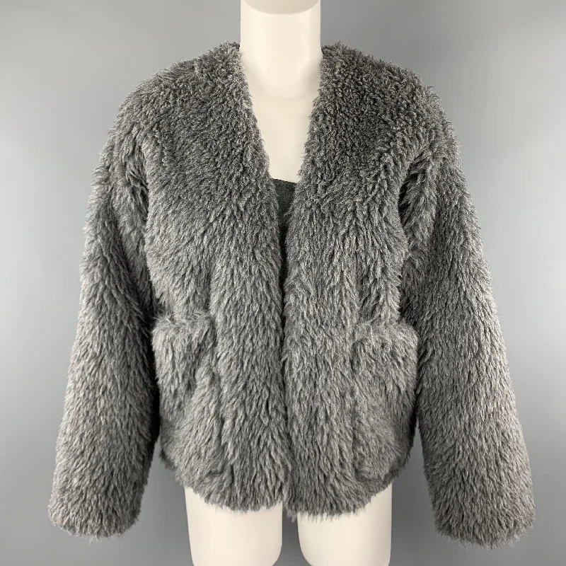 TOUJOURS Size S Gray Alpaca Blend Fauc Fur V Neck Jacket