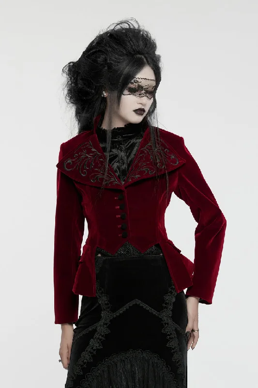 Red Swallow-tailed Velvet Long Sleeves Women's Gothic Jacket