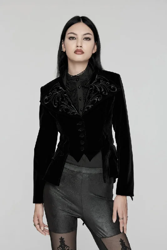 Black Swallow-tailed Velvet Long Sleeves Women's Gothic Jacket