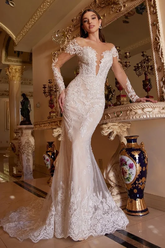 Andrea & Leo Couture A1022 Sheer Lace Long Sleeve Backless Wedding Dress V Bridal Gown